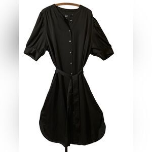Gap Dress Size XXL Satin Dark Black Flowy MIDI Belt Summer Date Office